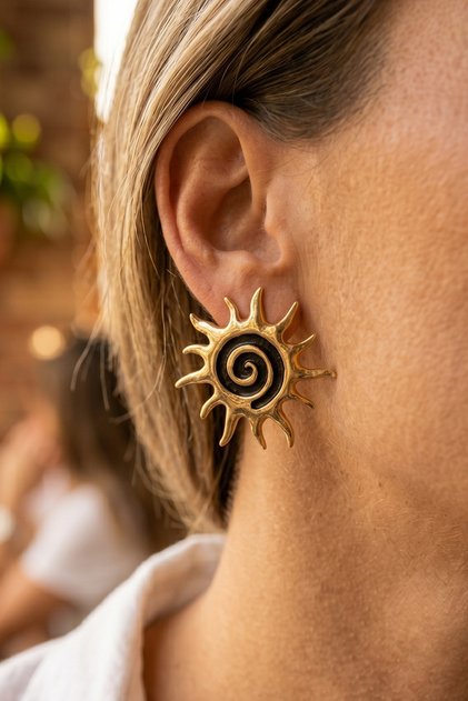 Gold Mineli Güneş Premium Steel Earrings