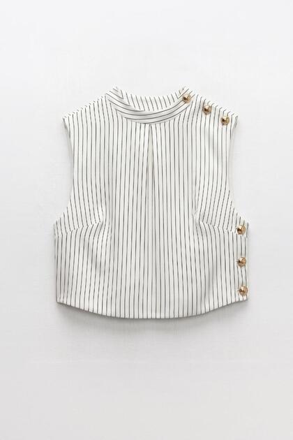Saten Çizgili Crop Top