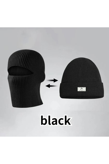 Black 2In1 Winter Balaclava Beanie Hat Knitted Full Face Mask Warm Ski Tactical Cycling Cap Men Wome