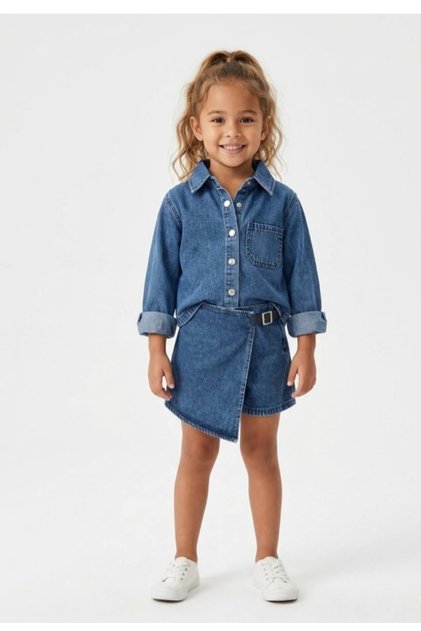 Girl's Belt-Detailed, Elasticated Denim Jeans Set