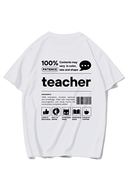 BRZ COLLECTION Unisex Oversize Teacher T-shirt (BEYAZ) - Fiyatı