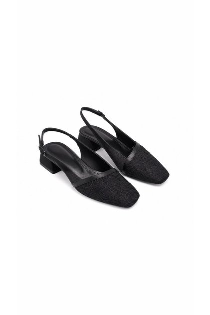 Black Lace Thick Heeled Women's Shoes