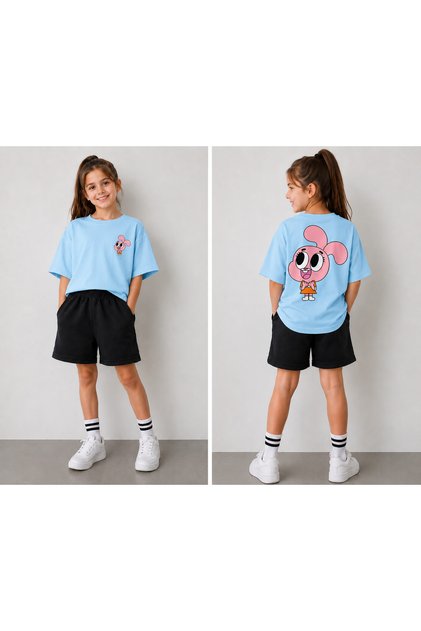 T-Shirt and Shorts Set for Boys and Girls, 100% Cotton, Summer, Comfortable Fit, Printed, Sports Casual Set