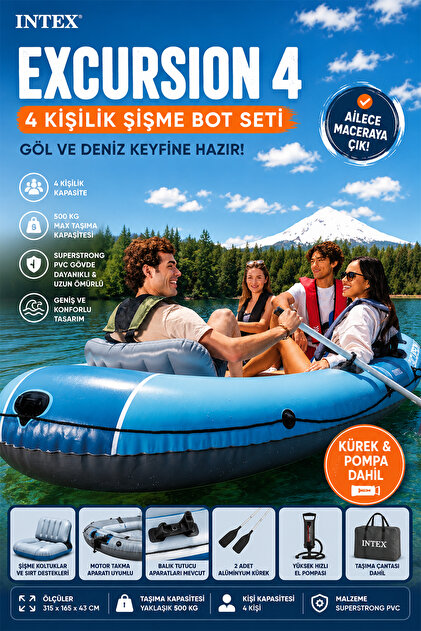 Intex Excursion 4 Şişme Bot Seti 4 Kişilik Kürekli - Pompa