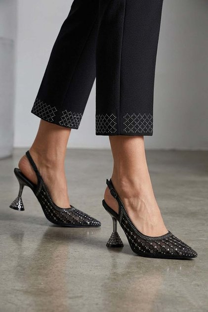 26Y123 Women's Stoned Evening Dress Shoes Black