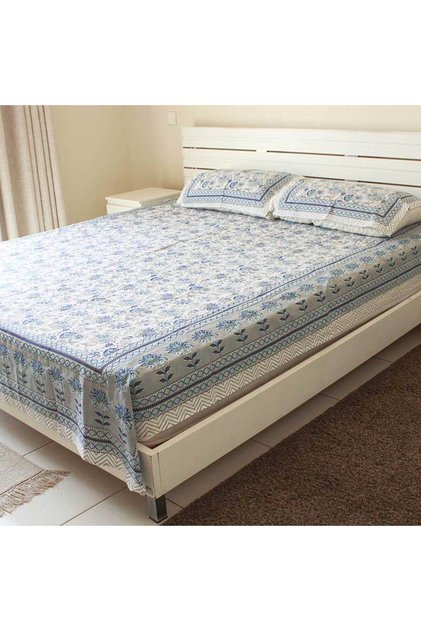 100% Traditional Cotton Double Bed Sheet With 2 Pillow with Block print design