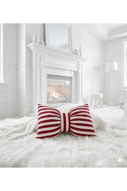 Christmas New Year Decorative Bow Striped Pouf Pillow 50X40 cm Throw Pillow