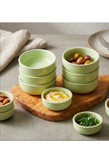 Set of 6 Ceramic Bowls Light Green | Handmade Minimal Presentation Bowl 8.5 cm