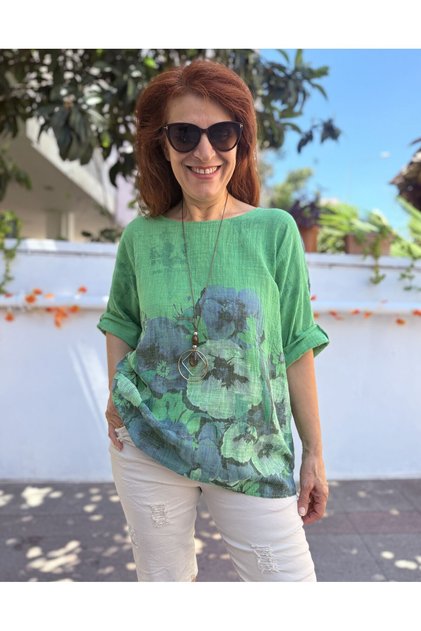 Italian Lavinya Blouse with Necklace Green