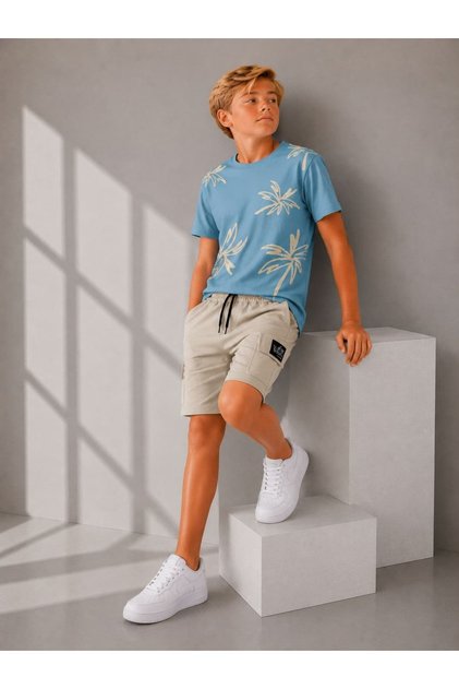 Boys' Palm Tree Pattern Summer T-Shirt Shorts Set 4-12 Years