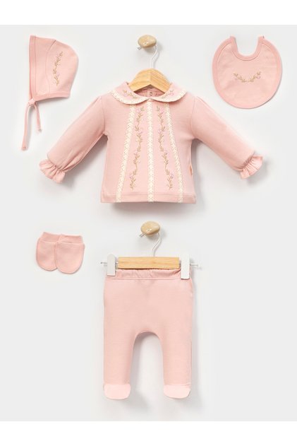 Hand-Embroidered Baby Girl Newborn Hospital Release Set Consists of 5 Pieces