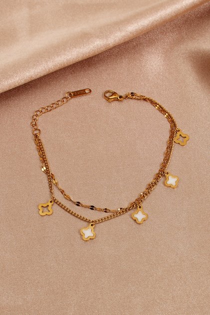Double Row White Figure Dangle Steel Bracelet