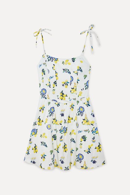 Women's Off-White Patterned Strappy Flared Mini Dress