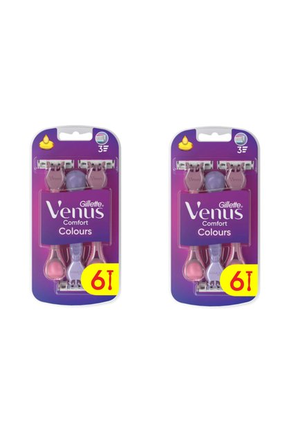 Venus 3 Color Disposable Razor Blades 6 Pieces (4+2) X 2 Packs