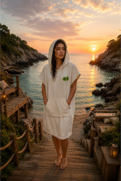 hooded towelling beach dress women's Özgüner Oyuncak Poncho – Beach, Pool Post-Use - with Pockets and Comfortable Fit bath towel dress