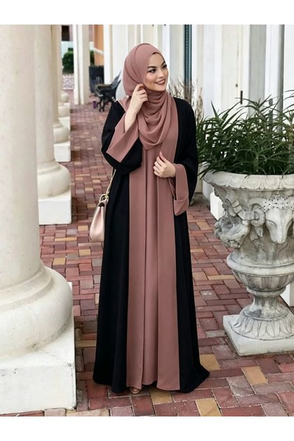 عباءة أنيقة بتصميم مزيف من قطعتين (بدون حجاب)