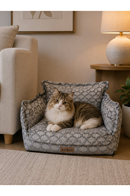 Kedi ve Köpek Koltuğu Tamamen Fermuarlı Çıkarılabilir İç Minder Boncuk Elyaf Kaydırmaz Taban Kedi ve Köpek Yatağı