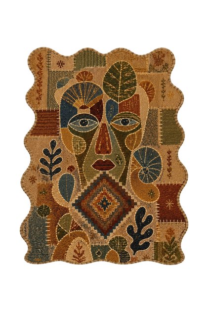 Sdt Mask Figured Wicker Look African Inspired Beige Carpet Woven Base Decorative Carpet Sdtt1527