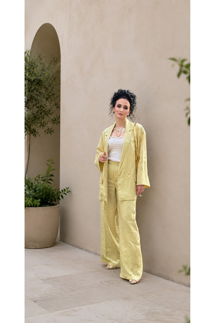 Women's Oil Green Premium Linen Jacket and Pants Set