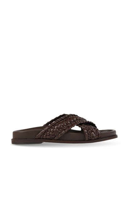 Brown Leather Women's Flat Slippers