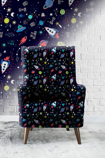 Kids Space 01 Digital Printed Upholstery Sofa Fabric, Good Quality, Resistant to Stretching and Fading