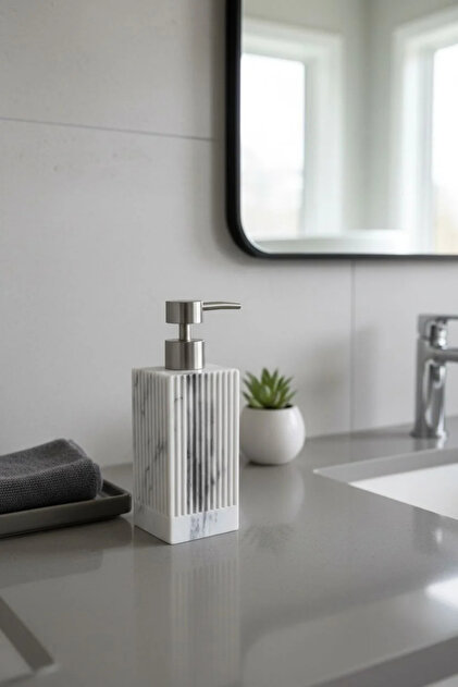Acar Striped Stone Look Liquid Soap Dispenser | Decorative Bathroom and Kitchen Soap Dispenser 20X7