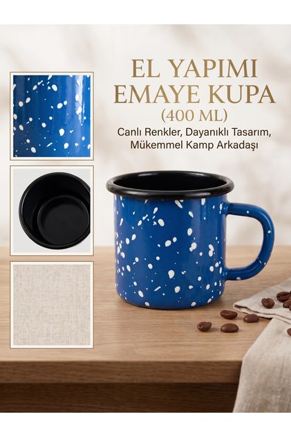 Galaksi Serisi Sıçratmalı Retro Emaye Kamp Kupası (400 ml) Mavi