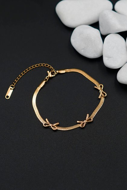 Women's Gold Color Bow Detailed Italian Bracelet