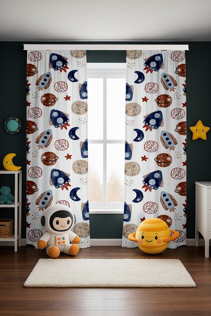 Adventure in Space Patterned Children's Baby Room Background Curtain (Single Wing Pricing)