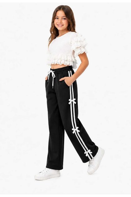 Girls' Baggy Tracksuits with Stripes and Ribbons, Two-Piece, Non-Fading, Non-Pilling Fabric