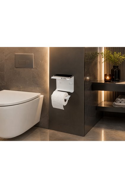 Lifetime Stainless Steel No-Punch Mounting Adhesive and Screw Rack Toilet Roll Holder Wc Paper Hanger Matte White No-Punch Mounting Adhesive Bth-011