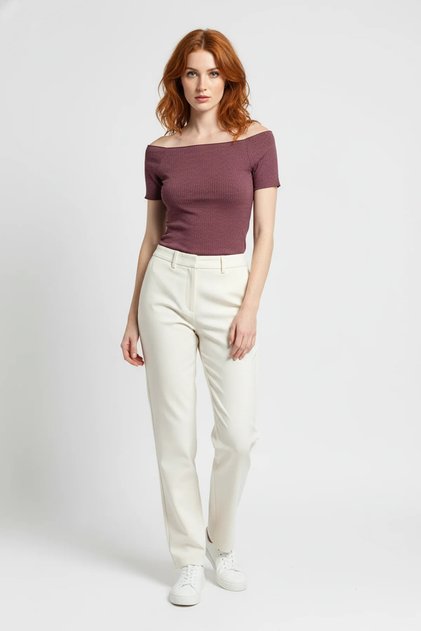 Women's Ribbed Boat Neck Short Sleeve Top Cotton
