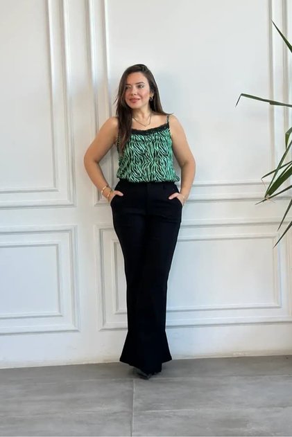 Zebra Pattern Lace Strap Blouse