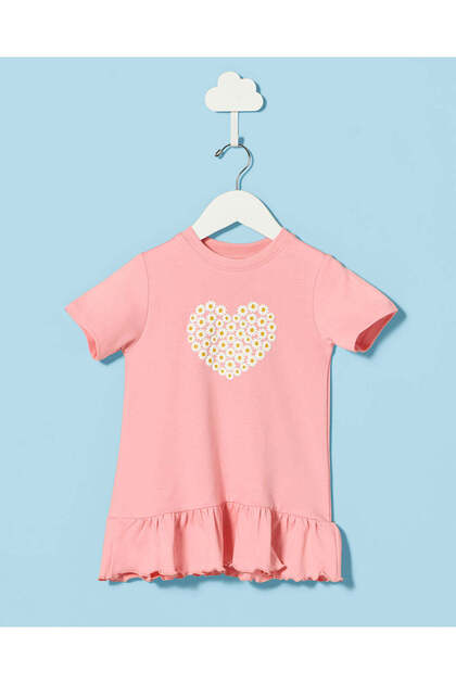 Infant Girls Pink Heart Embossed Casual Dress