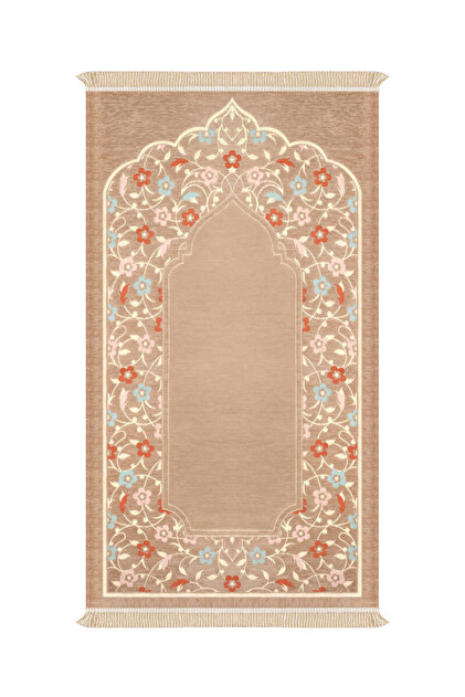 Beige Soft Pattern Embossed Special Woven Prayer Mat