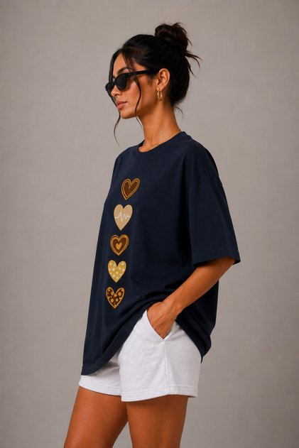 Premium Heart Printed Large Size Unisex Oversize Women's T-Shirt Men's T-Shirt Cotton Oversize T-Shirt