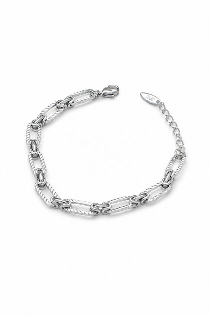 Jewelry Women's Twisted Detailed Oval Ring Tarnish Resistant Steel Chain Bracelet Silver Color 1122