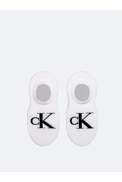 Kadın Pamuklu Yumuşak Kumaş CK Logo İşlemeli İkili Paket Beyaz Çorap