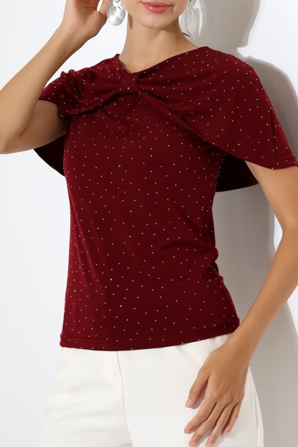 Stoned Sandy Fabric Cape Collar Blouse