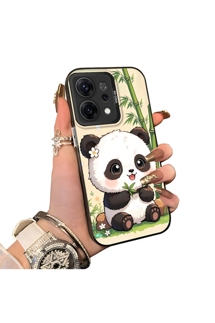 Oppo Reno 14F 5g Compatible Silicone Edge Hard Back Case Couple Phone Cover Panda Pattern