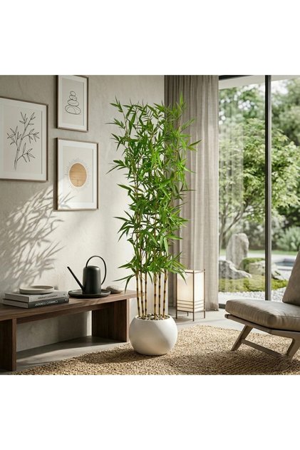 شجرة بامبو صناعية من بلاستيك بتصميم كلاسيكي حديث ــ ابيض ــ 25×25×150 سم