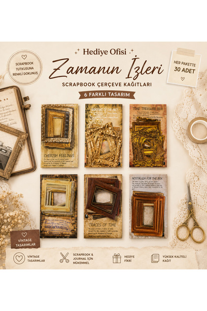 Nostaljik Çerçeve Scrapbook Süsleme Kağıt Seti 30 Adet