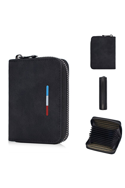 Black New Men's Wallets Simple Retro Multi Card Holder Top Quality Male Coin Purses Zipper Organ Car