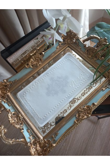 25x14 cm kişiye özel harf işlemeli nişan & söz kahve sunum tepsi örtüsü