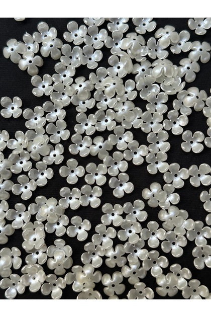 100 Adet 10 mm Beyaz Sedefli Çiçek Boncuk Plastik Takı Yapımı ve Hobi Malzemesi