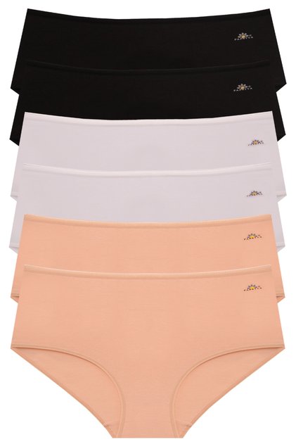 High Waist Modal/Cotton Blend Basic Women's Panties with Logo 6-Pack Pw-1851-6 -R/10/4