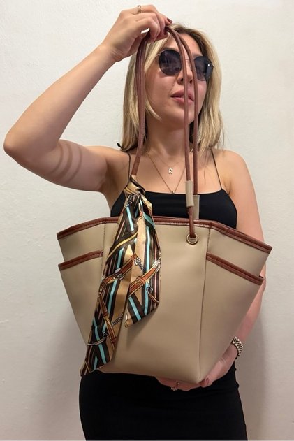 Women's Scarf Detailed Large Size Shoulder Bag for Daily Use