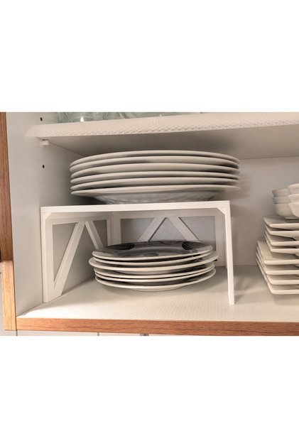 In-Cabinet Shelf Organizer Plate Stand, Kitchen Shelf Riser Organizer 25X23X13 cm