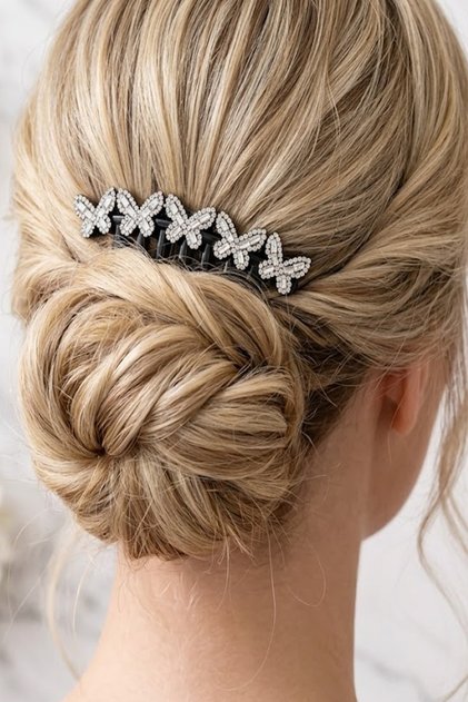 Black Color Butterfly Stone Comb Buckle