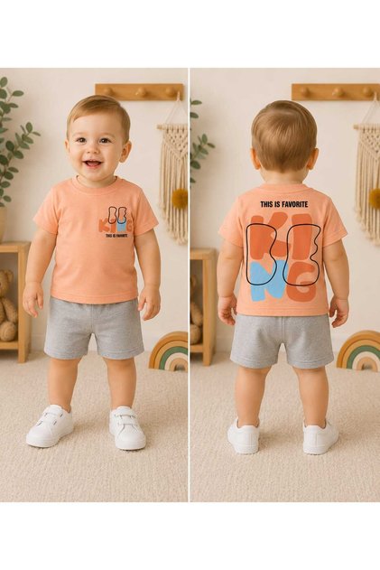 100% Cotton Combed Cotton King Back-Printed Baby Boy Summer Shorts Two-Piece Set